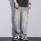 Threebooy Men's Clothing Y2k Baggy Jeans Spring/Summer New Man Pants American Trendy Hole Loose Leisure Straight Leg Wide Jeans for Men